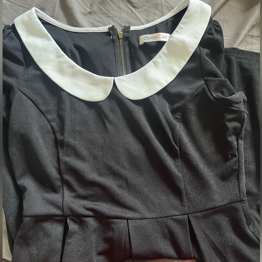 Sunny girl peter pan collared black dress, large